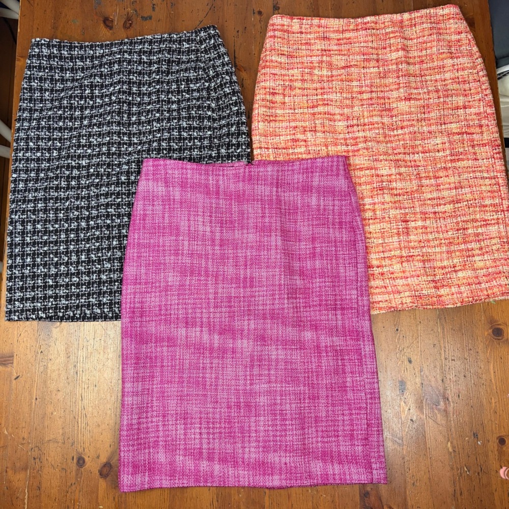 3 Talbots Tweed Pencil Skirt Lot Pink Orange Black White Womens 8 Preppy Work - Picture 1 of 9